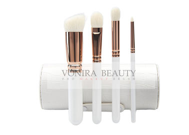 4Pcs Goat Natural Hair Makeup Brushes With Holder , Travel Brush Collection White Wood Handle