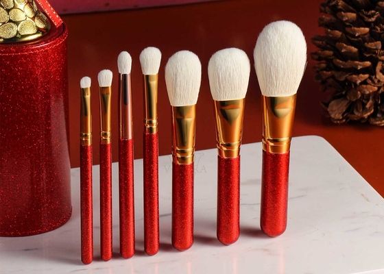 Vonira Professional ชุดแปรงแต่งหน้าคริสต์มาส 7 ชิ้นชุดแปรงเครื่องสำอางแวววาวสำหรับของขวัญวันเกิดของเด็กผู้หญิงสีแดง
