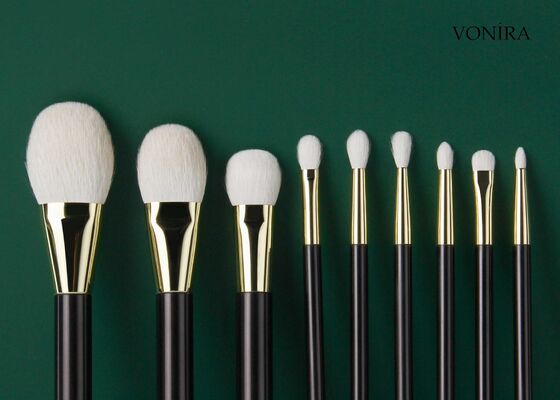 แปรงแต่งตา Vonira Custom Wholesales ขนแพะสีขาวธรรมชาติ ด้ามสีน้ำตาลเข้ม สำหรับเบลนด์อายแชโดว์ขนาดใหญ่