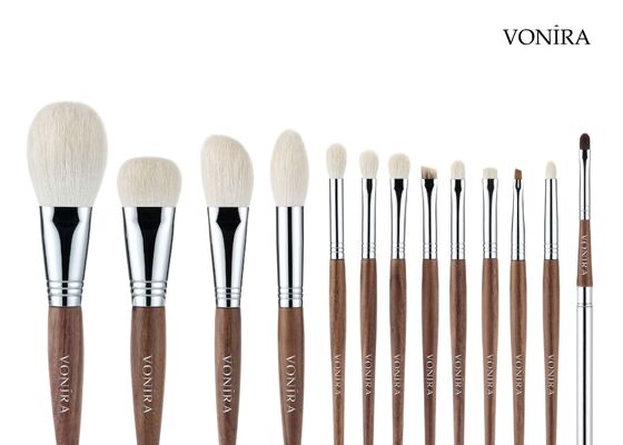 Vonira Custom Wholesale Natural White Goat Hair Brown Ebony Handle Makeup Eye Shading Brush สีขาวของแพะ สีน้ําตา