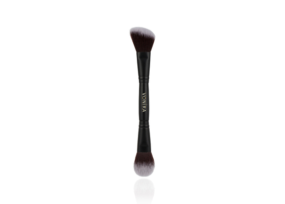 Vonira Professional Dual Ended Makeup Blush Contour Brush แปรงไฮไลท์บรอนเซอร์สองด้านพร้อมด้ามจับสีดำ